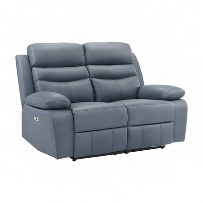 Leather Power Double Reclining Love Seat with Dual Electric Recline, Blue