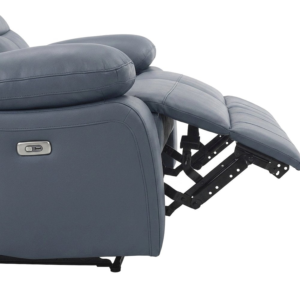 Leather Power Double Reclining Love Seat with Dual Electric Recline, Blue