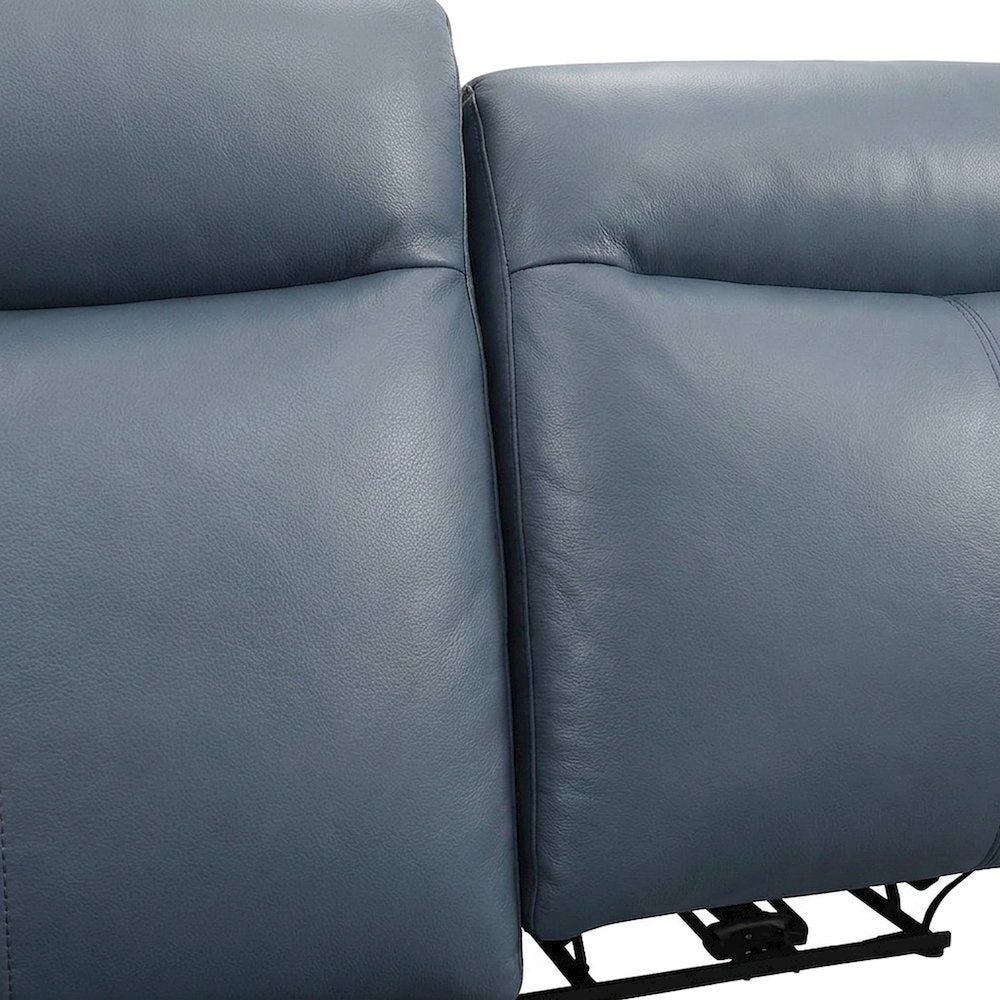 Leather Power Double Reclining Love Seat with Dual Electric Recline, Blue