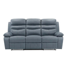 Leather Power Double Reclining Sofa and Recliner Couch for Living Room, Blue