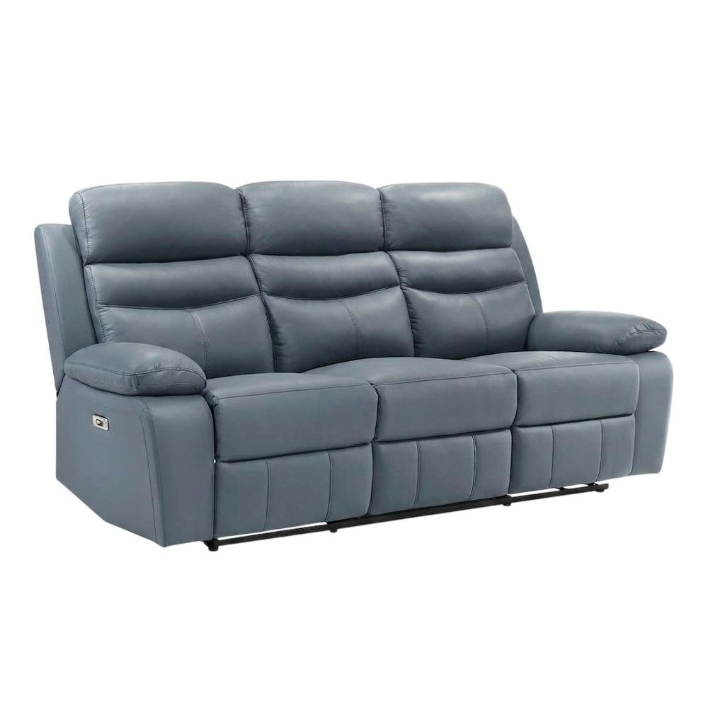 Leather Power Double Reclining Sofa and Recliner Couch for Living Room, Blue