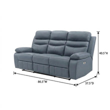 Leather Power Double Reclining Sofa and Recliner Couch for Living Room, Blue