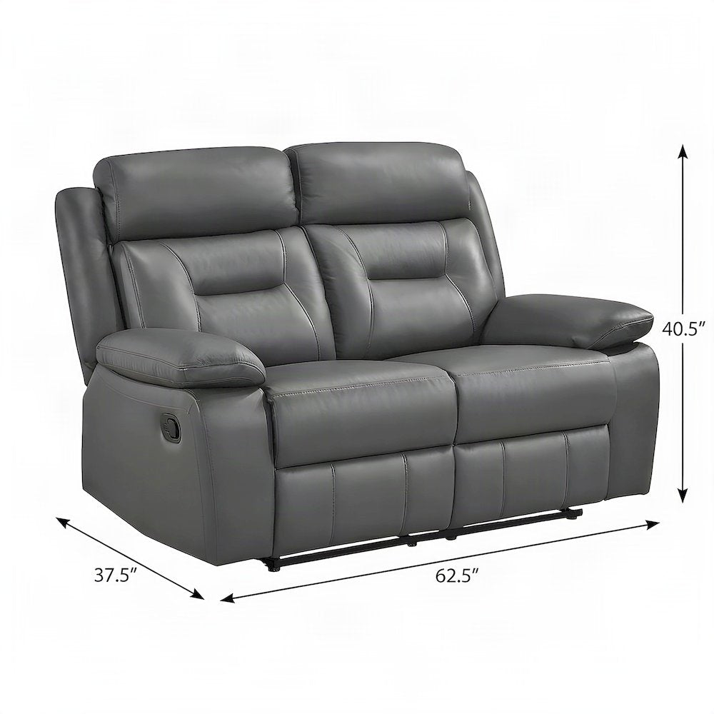 Leather Double Reclining Loveseat Sofa, Recliner Love Seat Couch, Dark Gray