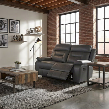 Leather Double Reclining Loveseat Sofa, Recliner Love Seat Couch, Dark Gray