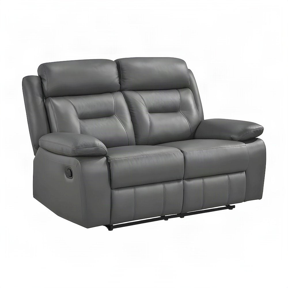 Leather Double Reclining Loveseat Sofa, Recliner Love Seat Couch, Dark Gray