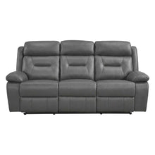 Laconia Leather Double Reclining Sofa with Top Grain for Living Room, Dark Gray
