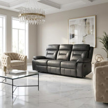 Laconia Leather Double Reclining Sofa with Top Grain for Living Room, Dark Gray