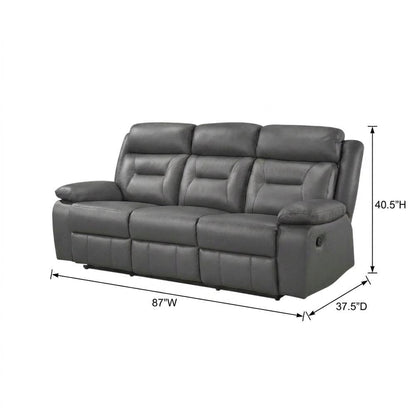 Laconia Leather Double Reclining Sofa with Top Grain for Living Room, Dark Gray