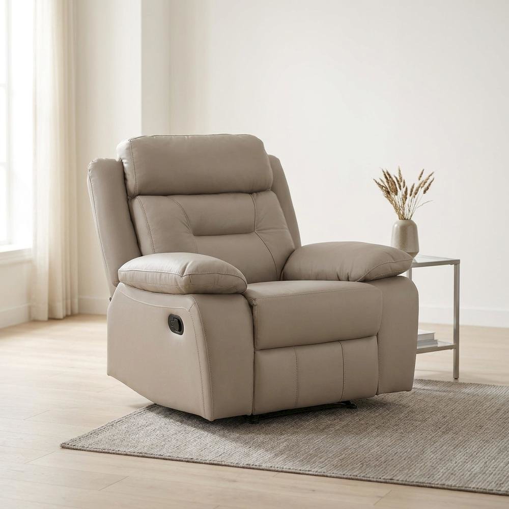 Laconia Leather Recliner Chair with Push Back Manual Recline, Latte