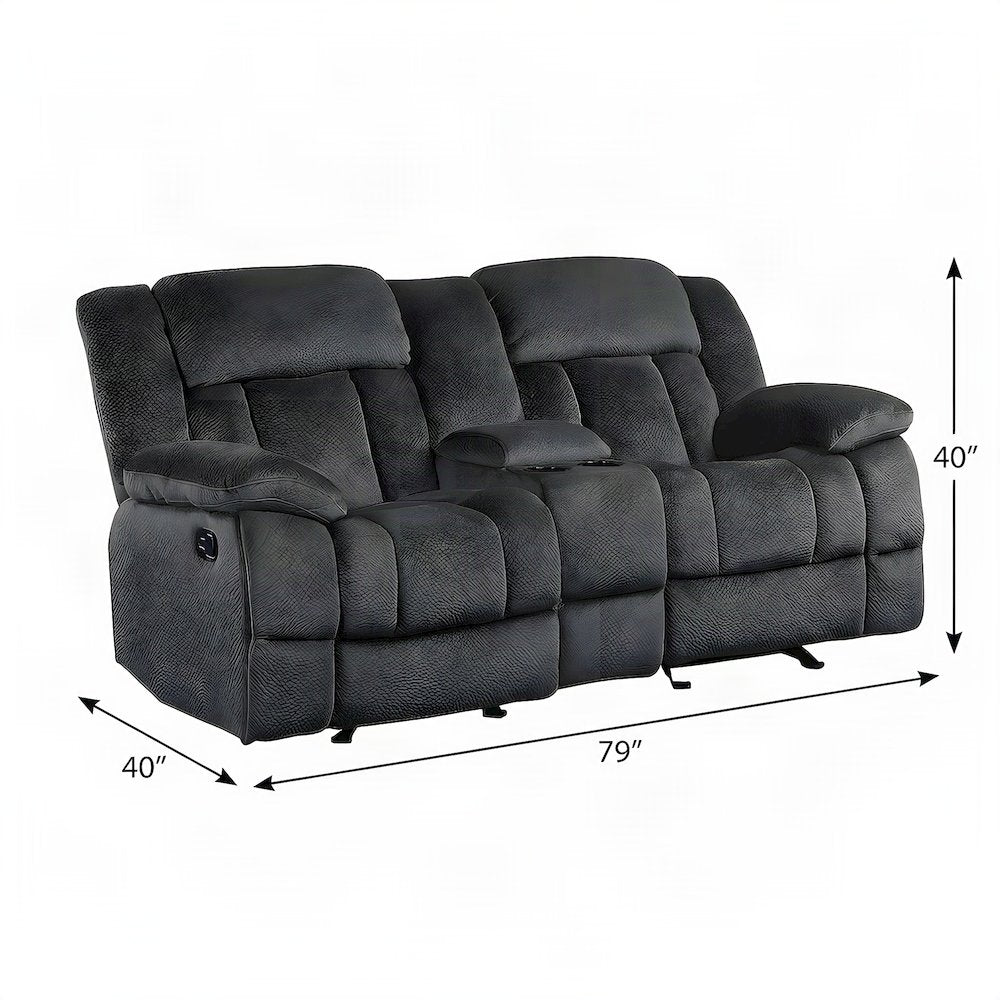 Microfiber Double Glider Reclining Loveseat Sofa, Love Seat Recliner, Charcoal