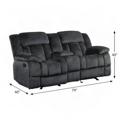Microfiber Double Glider Reclining Loveseat Sofa, Love Seat Recliner, Charcoal