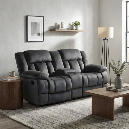 Microfiber Double Glider Reclining Loveseat Sofa, Love Seat Recliner, Charcoal