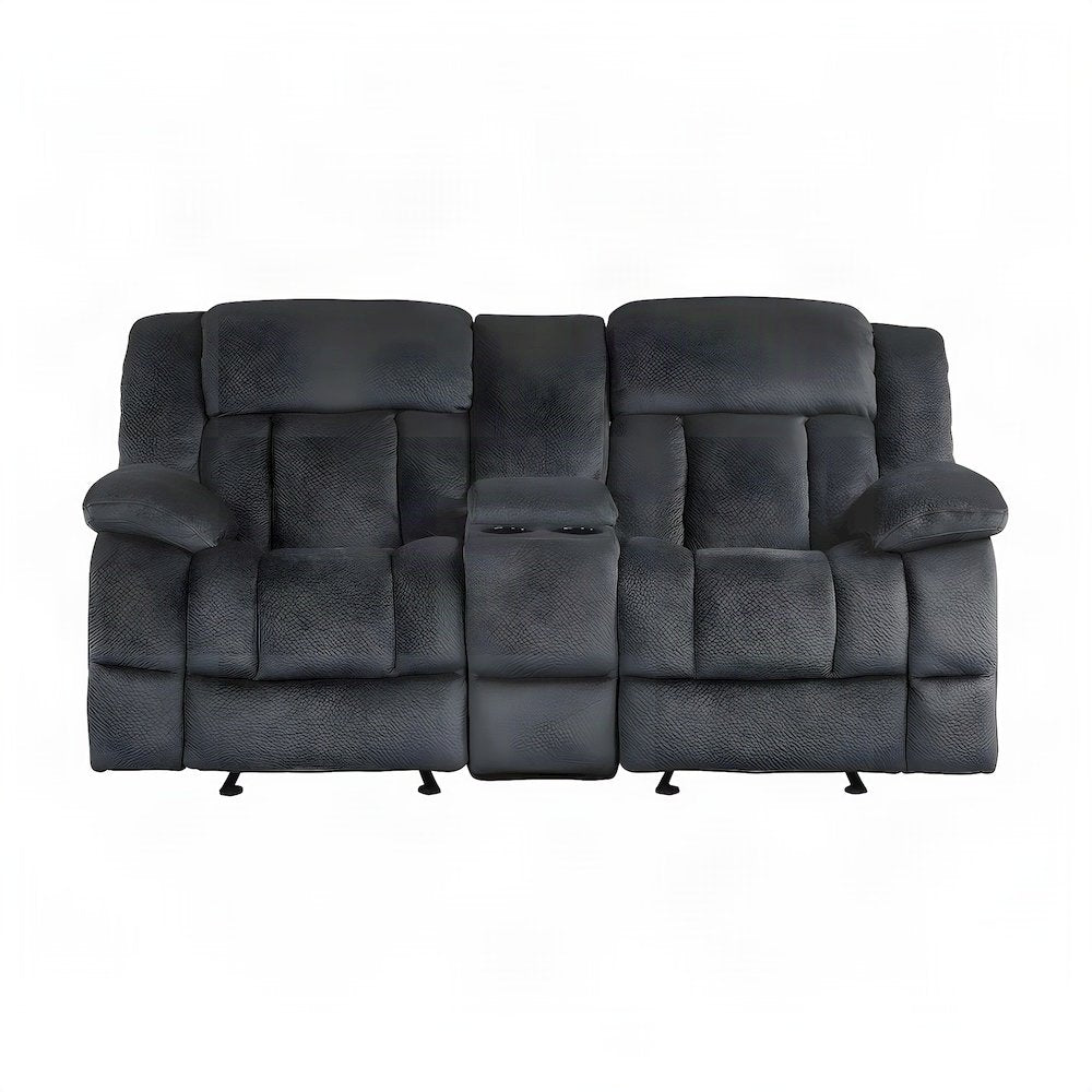 Microfiber Double Glider Reclining Loveseat Sofa, Love Seat Recliner, Charcoal