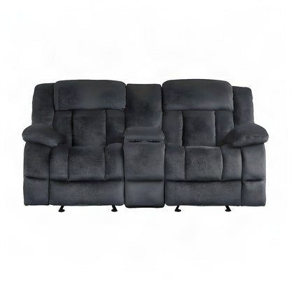 Microfiber Double Glider Reclining Loveseat Sofa, Love Seat Recliner, Charcoal