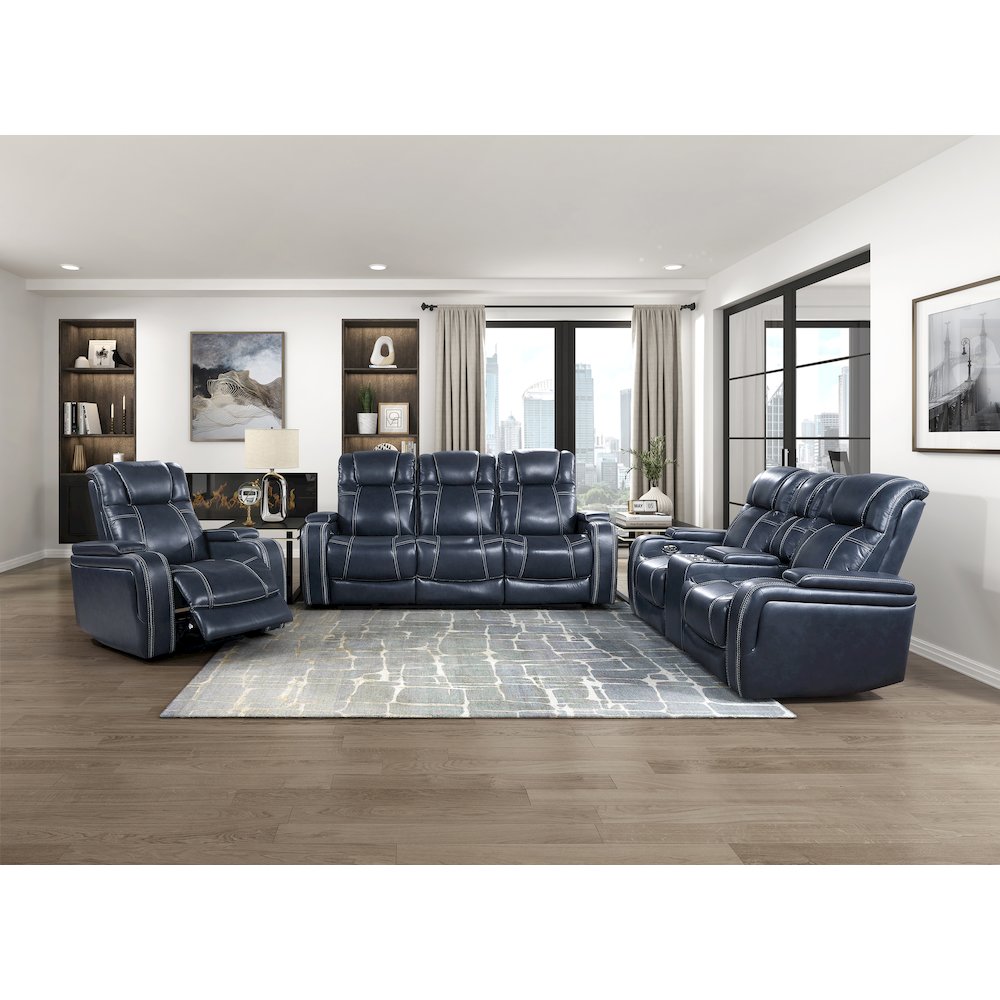 Lexicon Keziah Leather Power Double Reclining Love Seat in Blue
