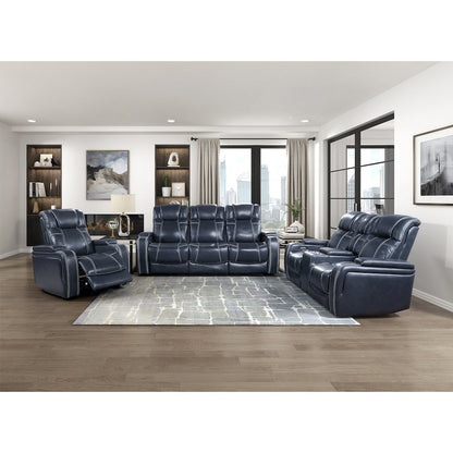 Lexicon Keziah Leather Power Double Reclining Love Seat in Blue