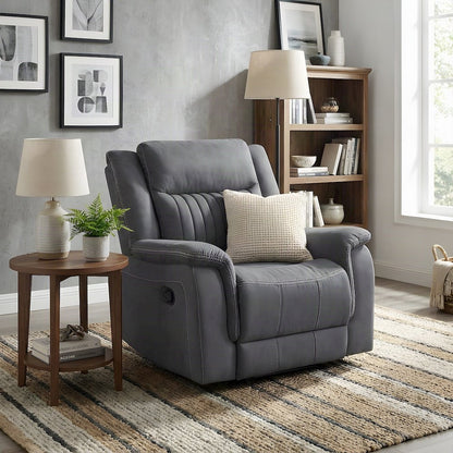 Microfiber Manual Recliner Armchair with Cushioned Back for Small Spaces, Gray