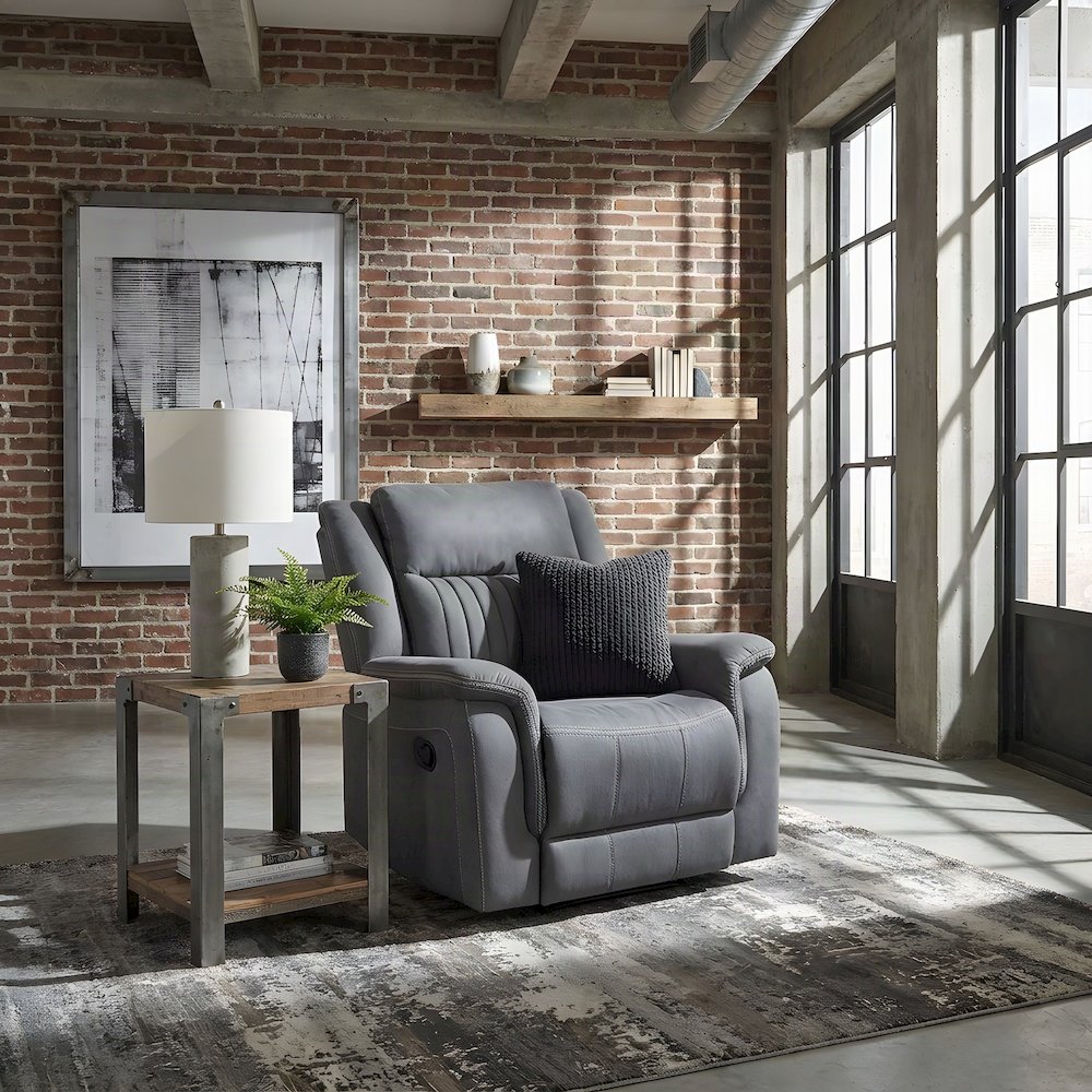 Microfiber Manual Recliner Armchair with Cushioned Back for Small Spaces, Gray