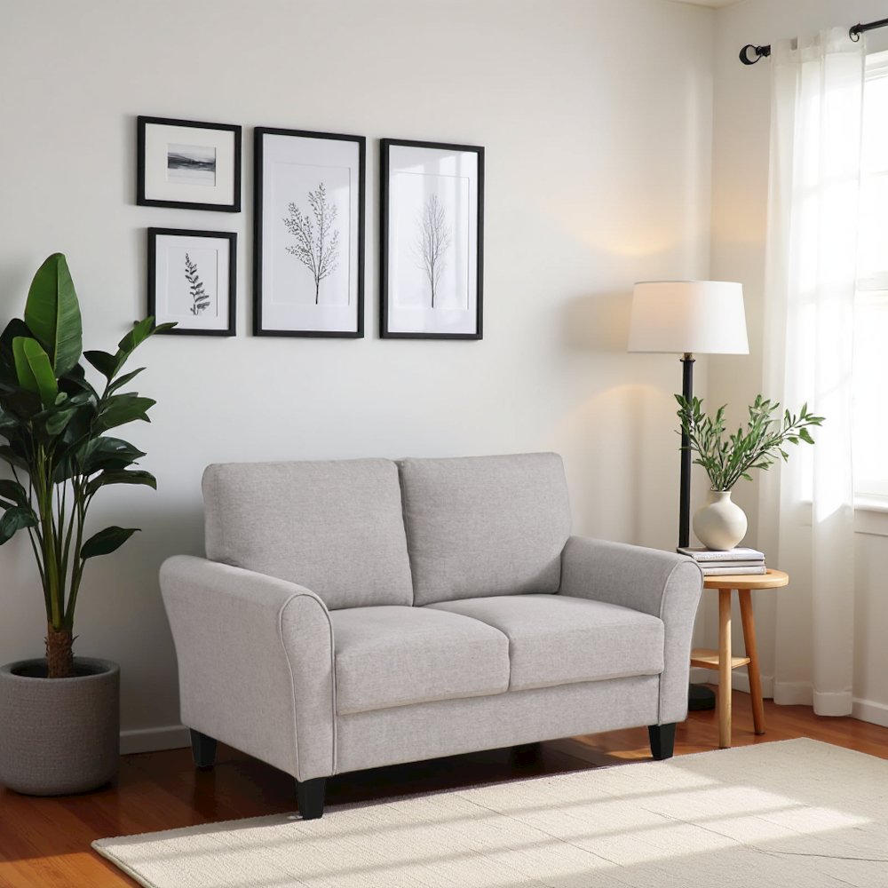 Sand Finished Upholstered Love Seat, Small Loveseat Sofa for Compact Spaces