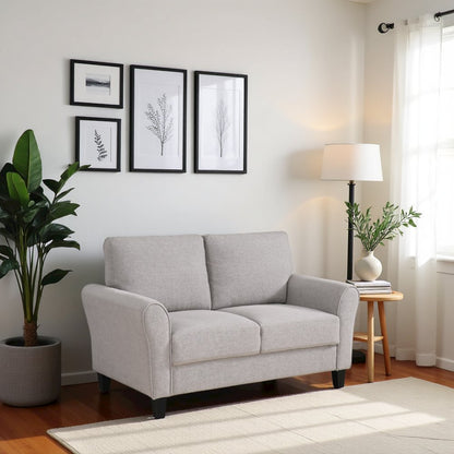 Sand Finished Upholstered Love Seat, Small Loveseat Sofa for Compact Spaces