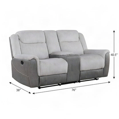 Chenille Double Reclining Loveseat Sofa with Two Recliner Seats, Gray