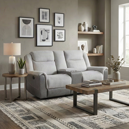 Chenille Double Reclining Loveseat Sofa with Two Recliner Seats, Gray