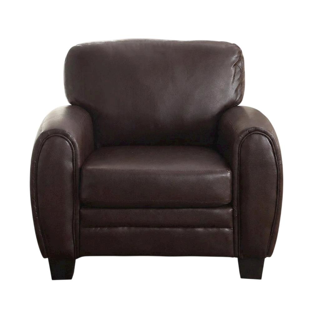 Faux Leather Accent Chair with Padded Seat and Arms for Bedroom, Black