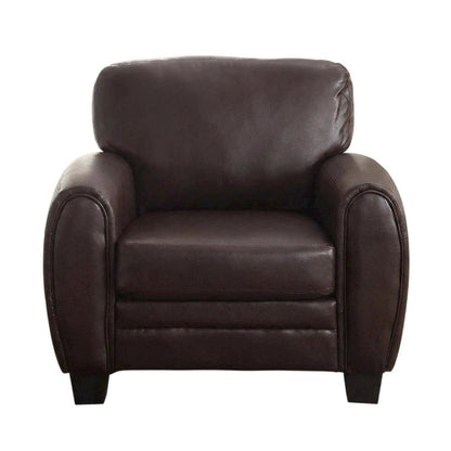 Faux Leather Accent Chair with Padded Seat and Arms for Bedroom, Black