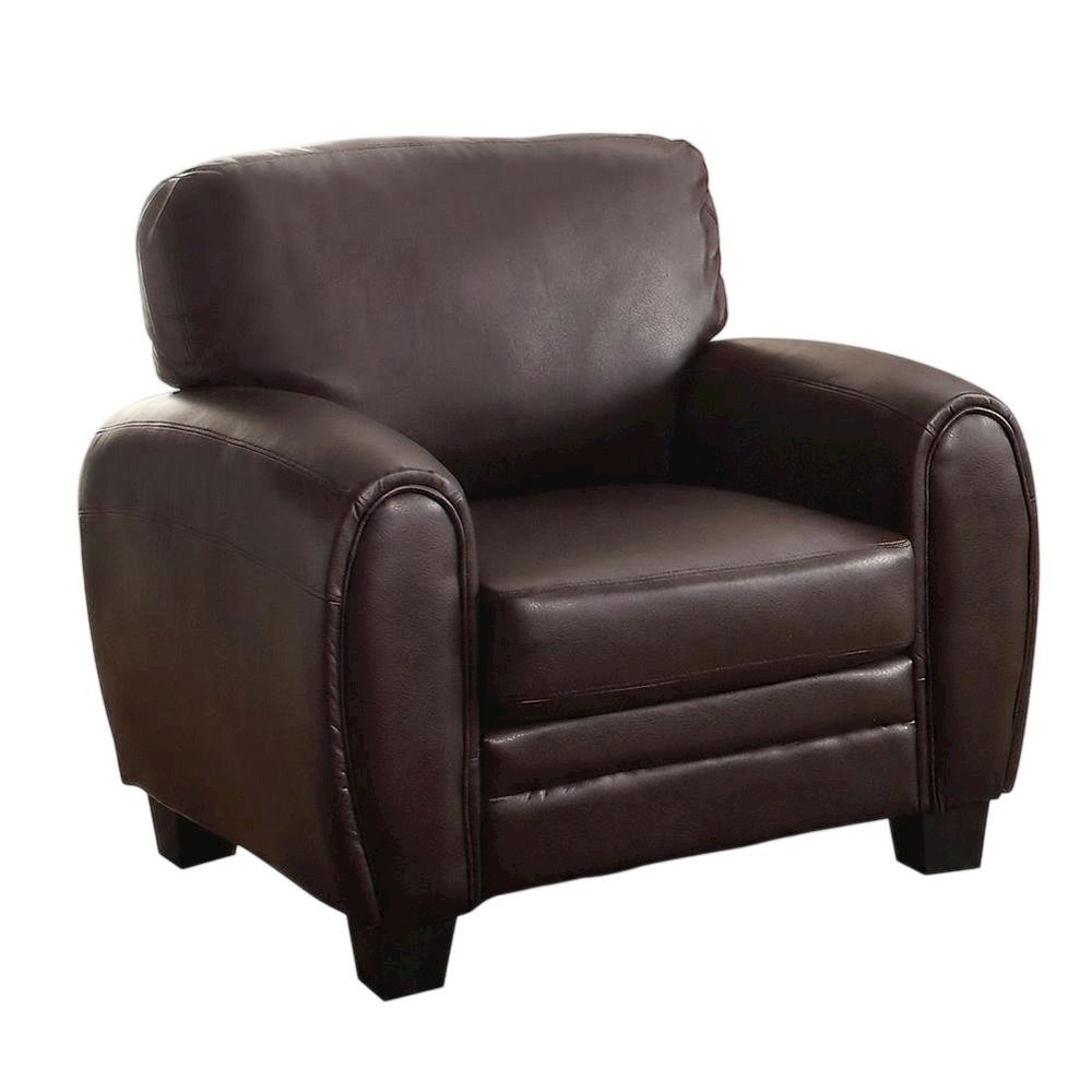 Faux Leather Accent Chair with Padded Seat and Arms for Bedroom, Black