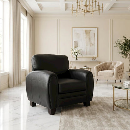 Faux Leather Accent Chair with Padded Seat and Arms for Bedroom, Black