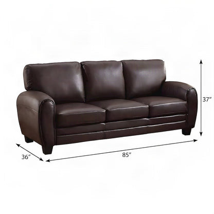 Rubin Faux Leather Sofa Couch with Track Arms, Firm-Cushioned Seat, Dark Brown