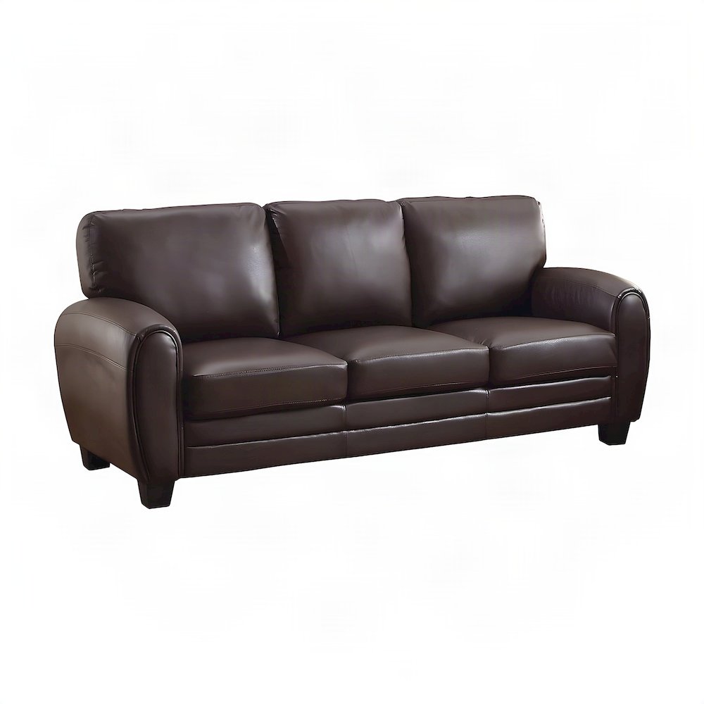 Rubin Faux Leather Sofa Couch with Track Arms, Firm-Cushioned Seat, Dark Brown