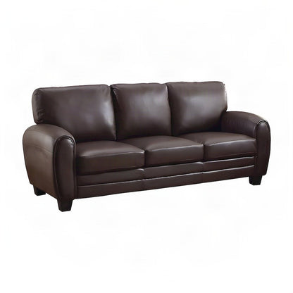 Rubin Faux Leather Sofa Couch with Track Arms, Firm-Cushioned Seat, Dark Brown