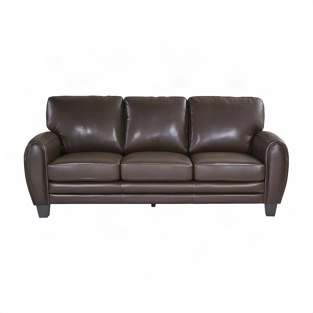 Rubin Faux Leather Sofa Couch with Track Arms, Firm-Cushioned Seat, Dark Brown