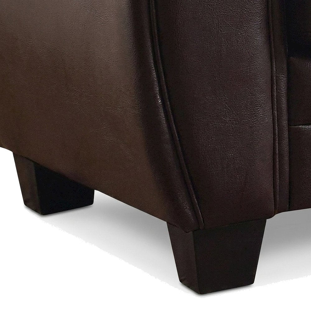 Rubin Faux Leather Sofa Couch with Track Arms, Firm-Cushioned Seat, Dark Brown