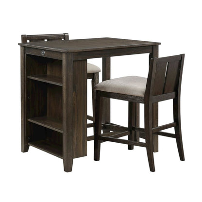 Wood Veneer Counter Height Dining Table Set with Bar Stools, Brown, Set of 3