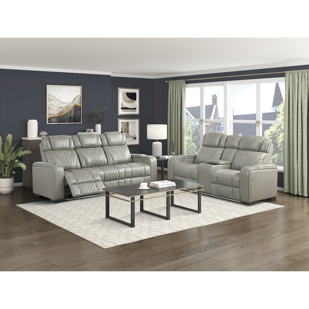 Apex Leather 2pc Set: Sofa, Love in Gray