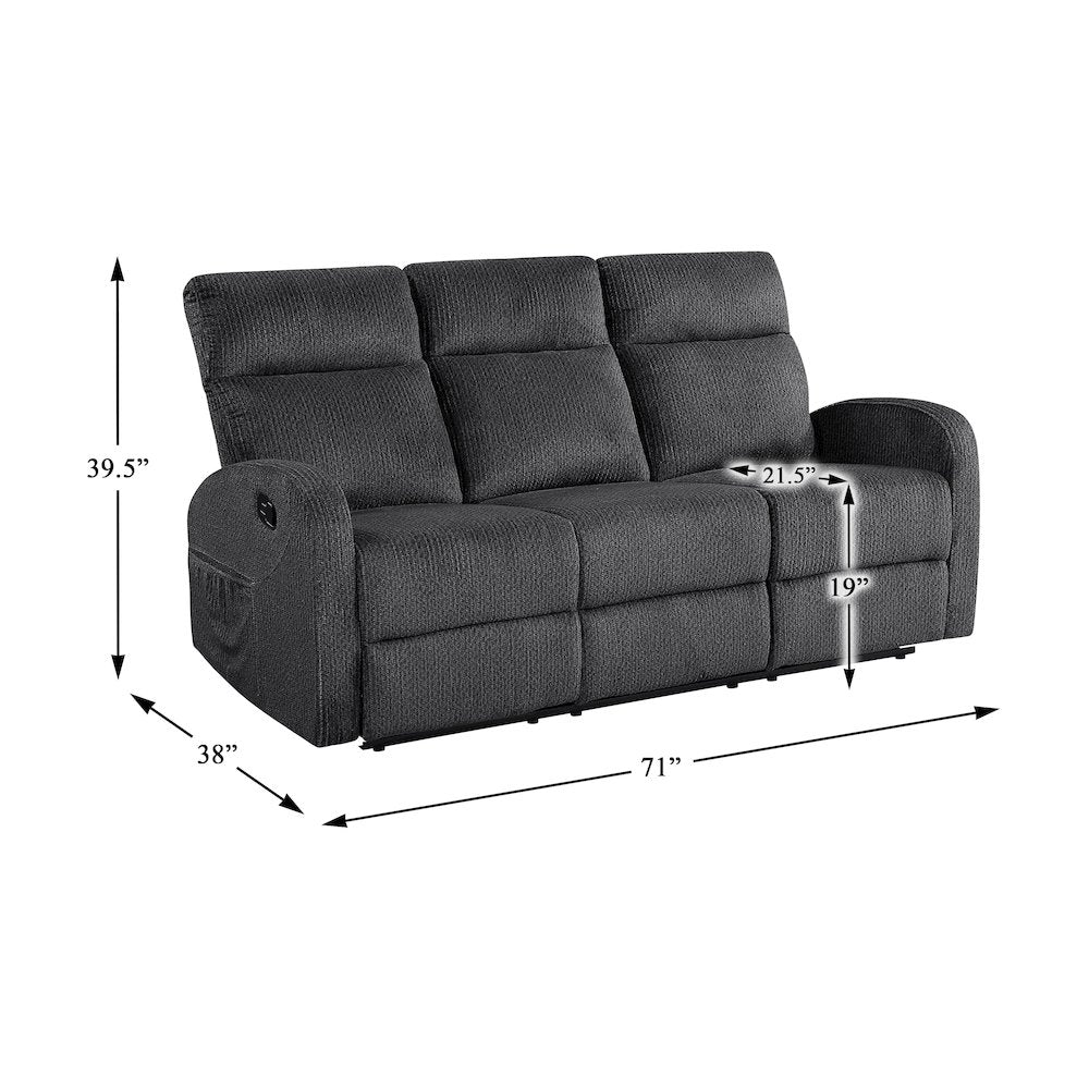Allen Microfiber Double Reclining Sofa in Dark Gray