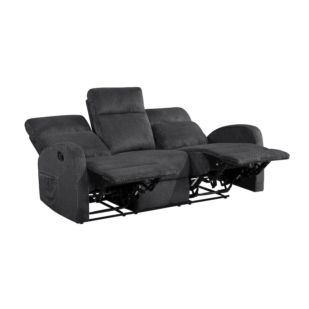 Allen Microfiber Double Reclining Sofa in Dark Gray