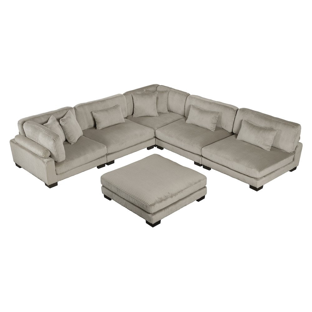 Traverse Corduroy 6-Piece Modular Sectional with Ottoman in Taupe