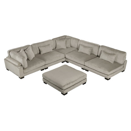 Traverse Corduroy 6-Piece Modular Sectional with Ottoman in Taupe