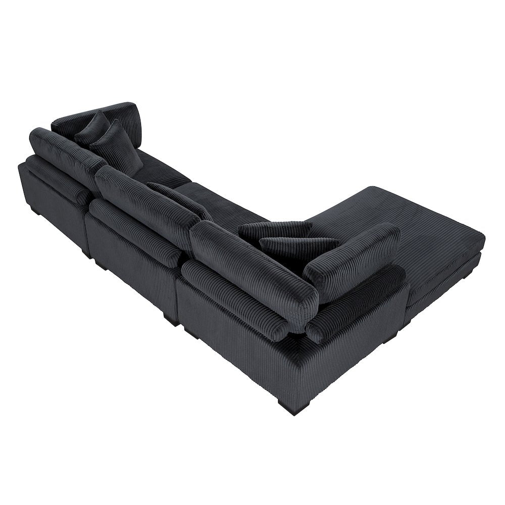 Traverse Corduroy 4-Piece Modular Sectional with Ottoman in Black