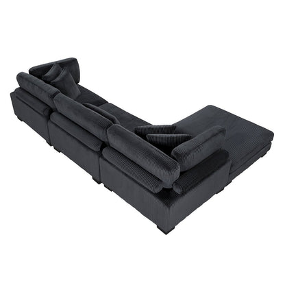 Traverse Corduroy 4-Piece Modular Sectional with Ottoman in Black