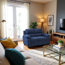 Blue Small Love Seat Couch with Textured Fabric for Living Room