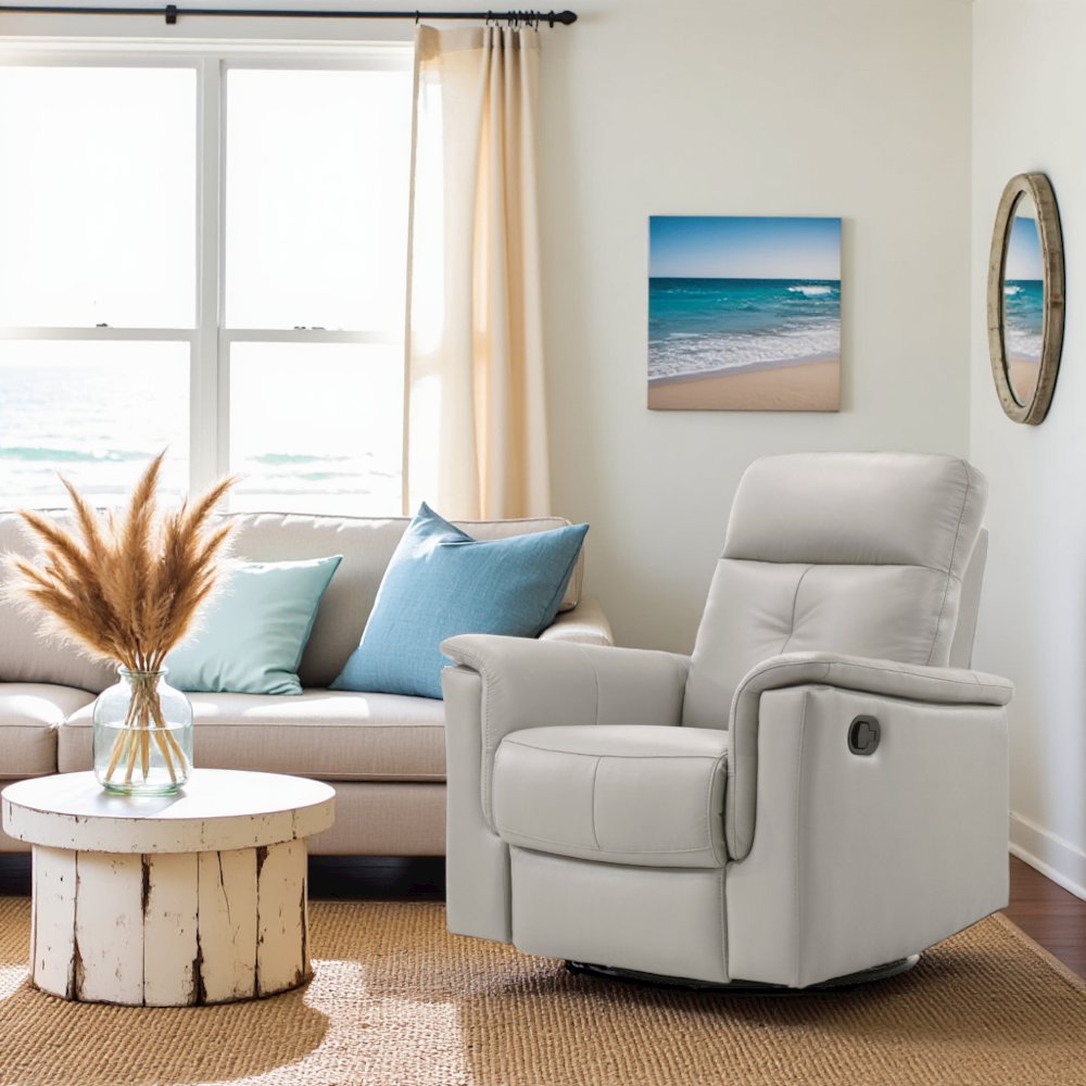 Silver Leather Swivel Glider Recliner, Elegant Leather Recliner Chair