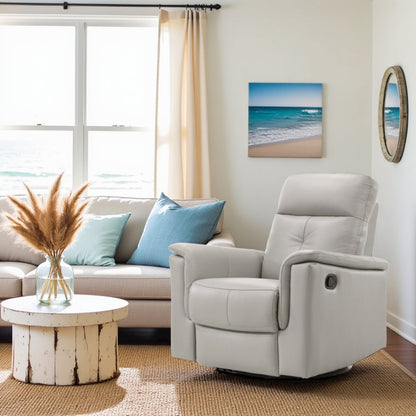 Silver Leather Swivel Glider Recliner, Elegant Leather Recliner Chair