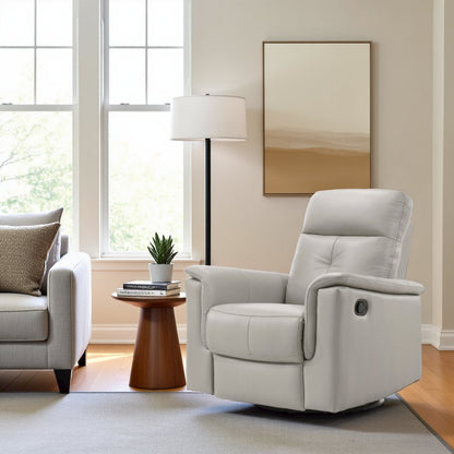 Silver Leather Swivel Glider Recliner, Elegant Leather Recliner Chair