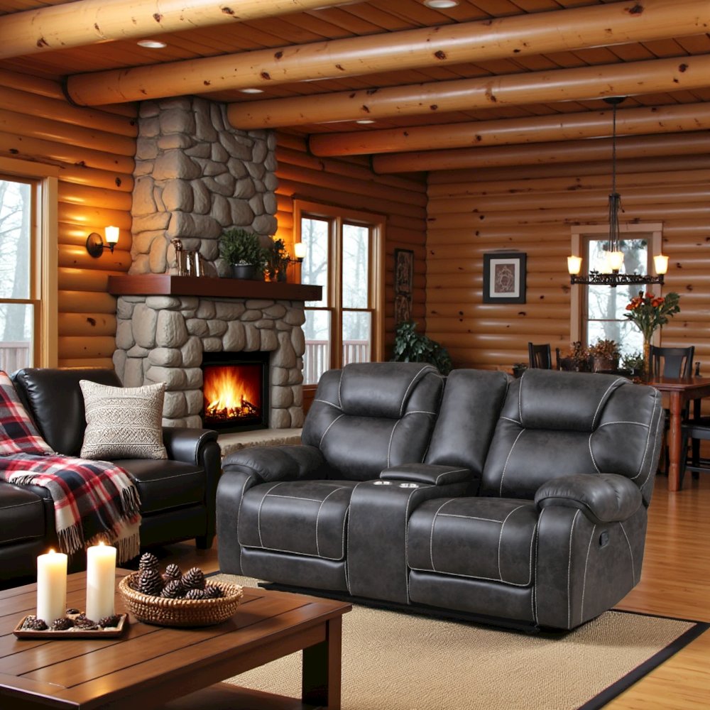 Brown Reclining Loveseat with Manual Recliner Chairs and Double Recliner