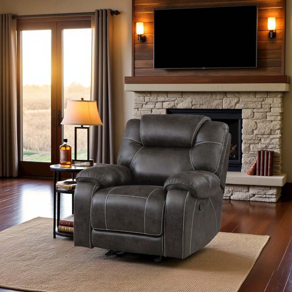 Chocolate Microfiber Manual Glider Recliner Chair with Plush Cushions