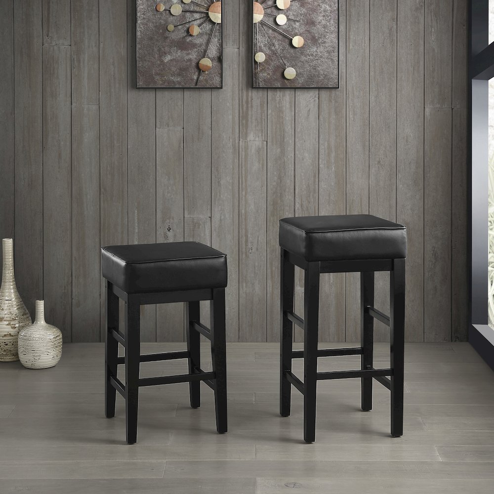 Pittsville Solid Wood 29" Height Square Stool, Set of 2 in Black
